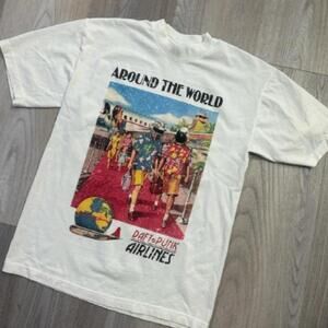 Gildan Men White T-Shirt, Daft Punk Around The World Airlines White